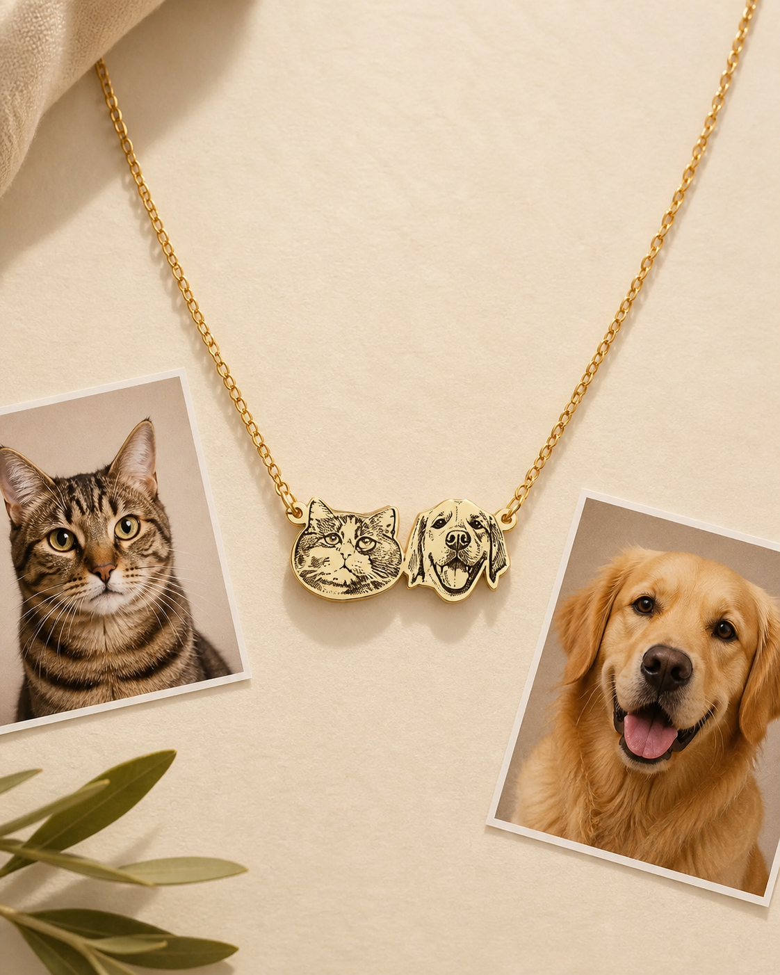 Animorie face-shaped custom pet portrait necklace image for “What Happens to Your Pet Photo After You Upload It?”