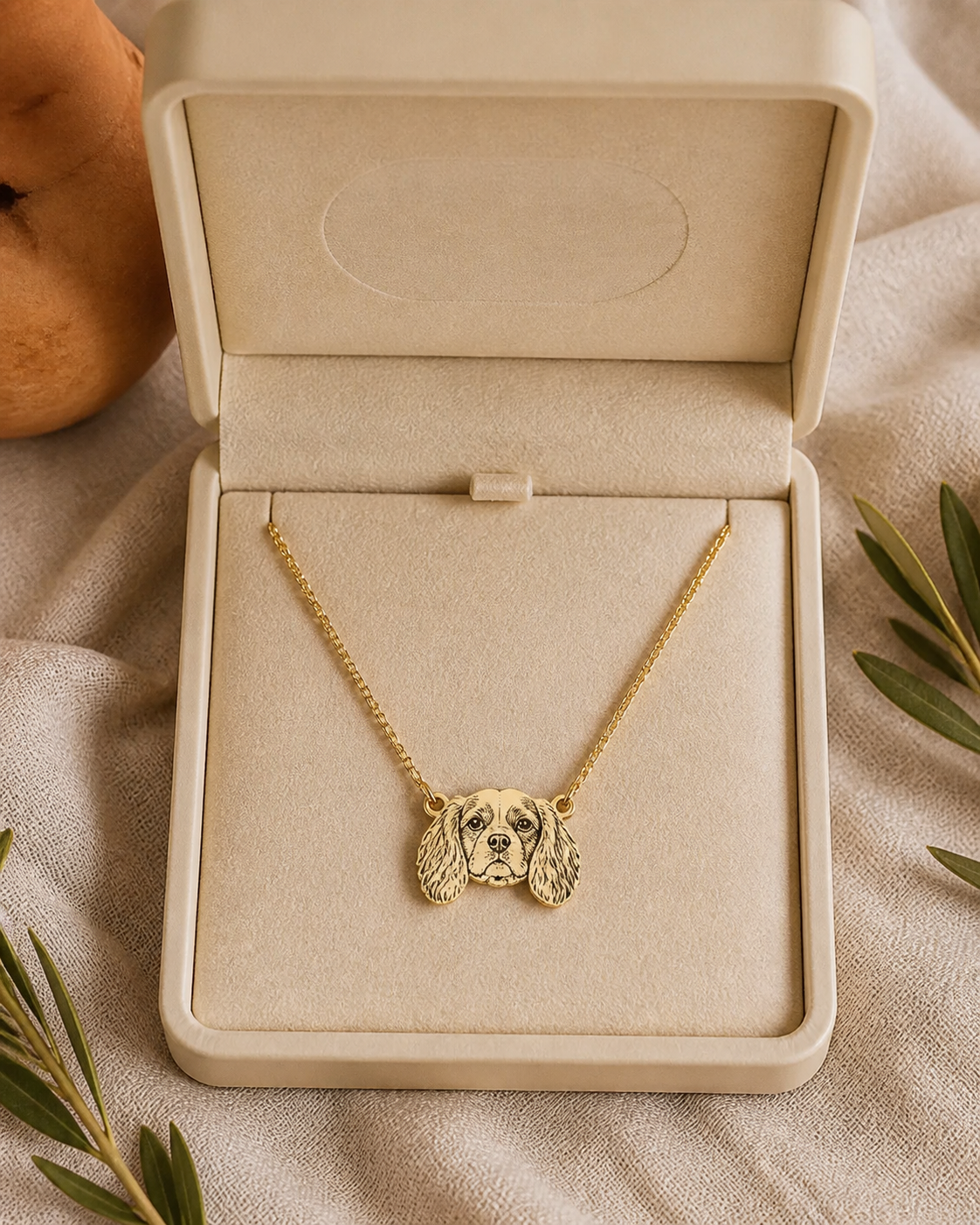 Animorie face-shaped custom pet portrait necklace image for “How to Photograph a Curly-Coated Dog So Their Face Stays Clear”