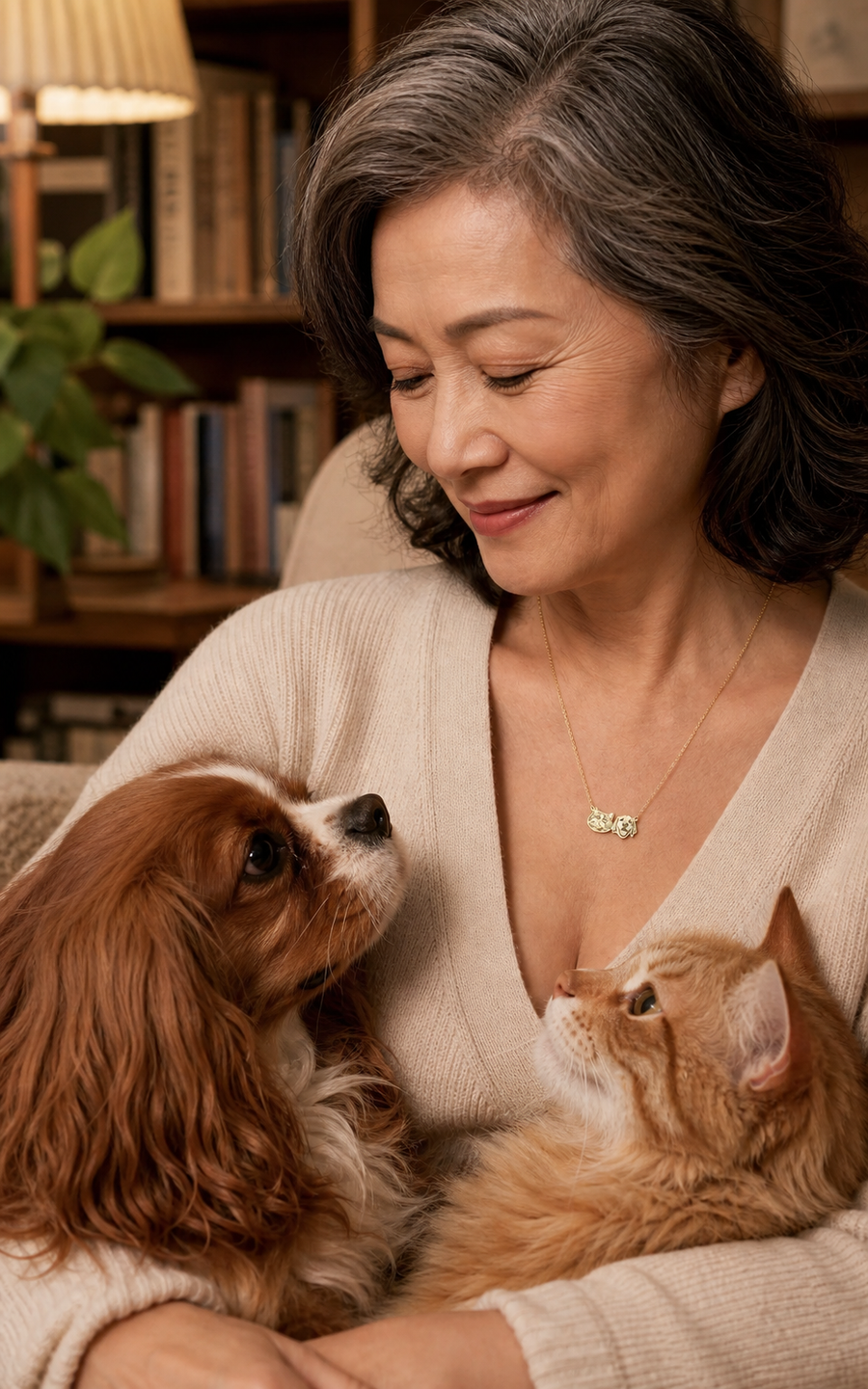 Animorie face-shaped custom pet portrait necklace image for “How to Organize a Group Pet Memorial Gift Thoughtfully”