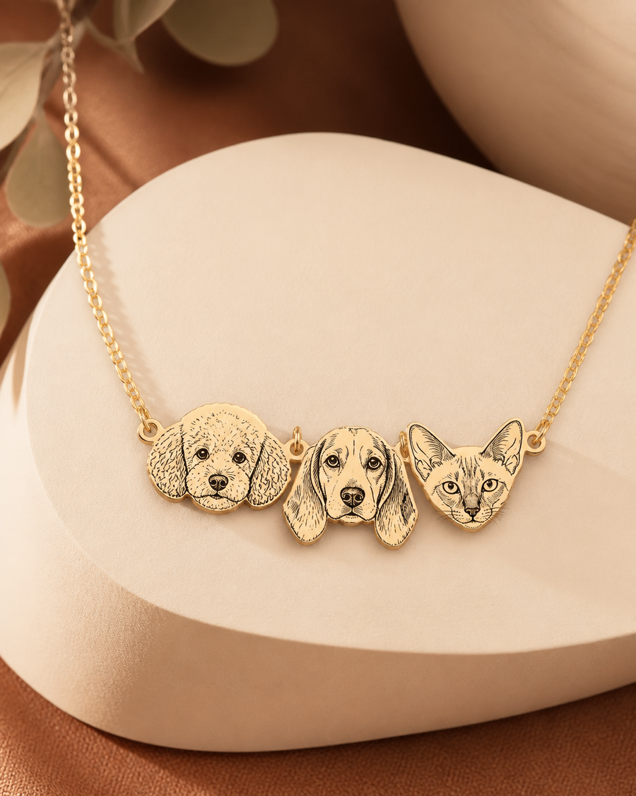 Animorie face-shaped custom pet portrait necklace image for “Custom Pet Portrait Necklace FAQ: Honest Answers Before You Order”