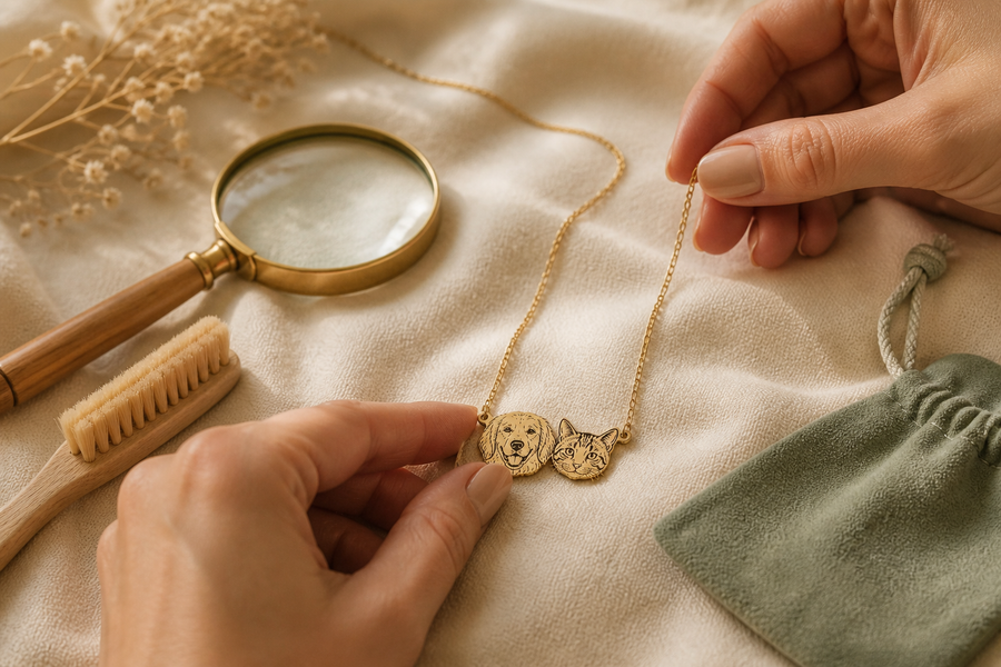 Detailed portrait jewelry inspected carefully before cleaning