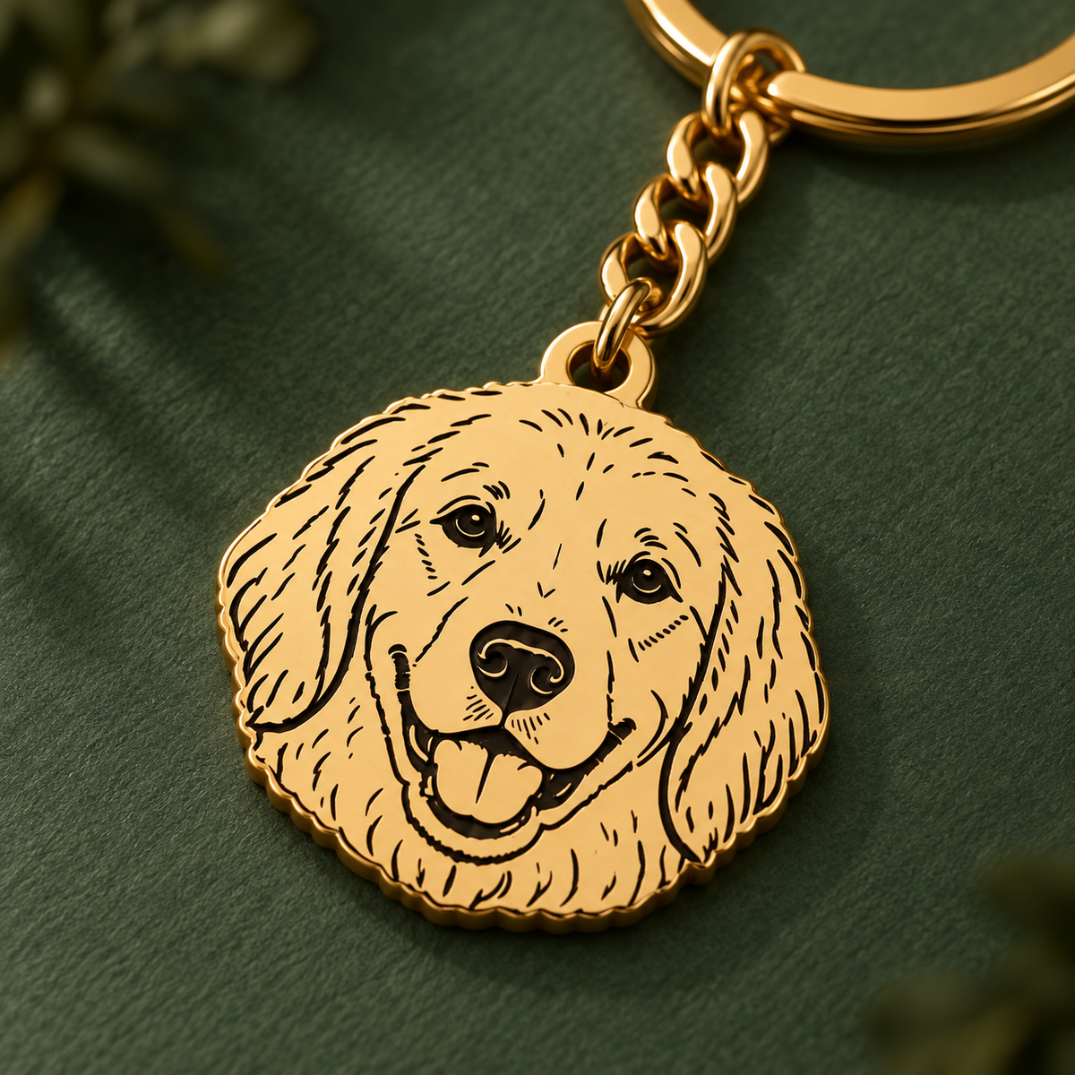 Close-up of the single golden retriever portrait engraving