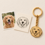 Illustrative photo-to-portrait customization example for a one-pet keychain