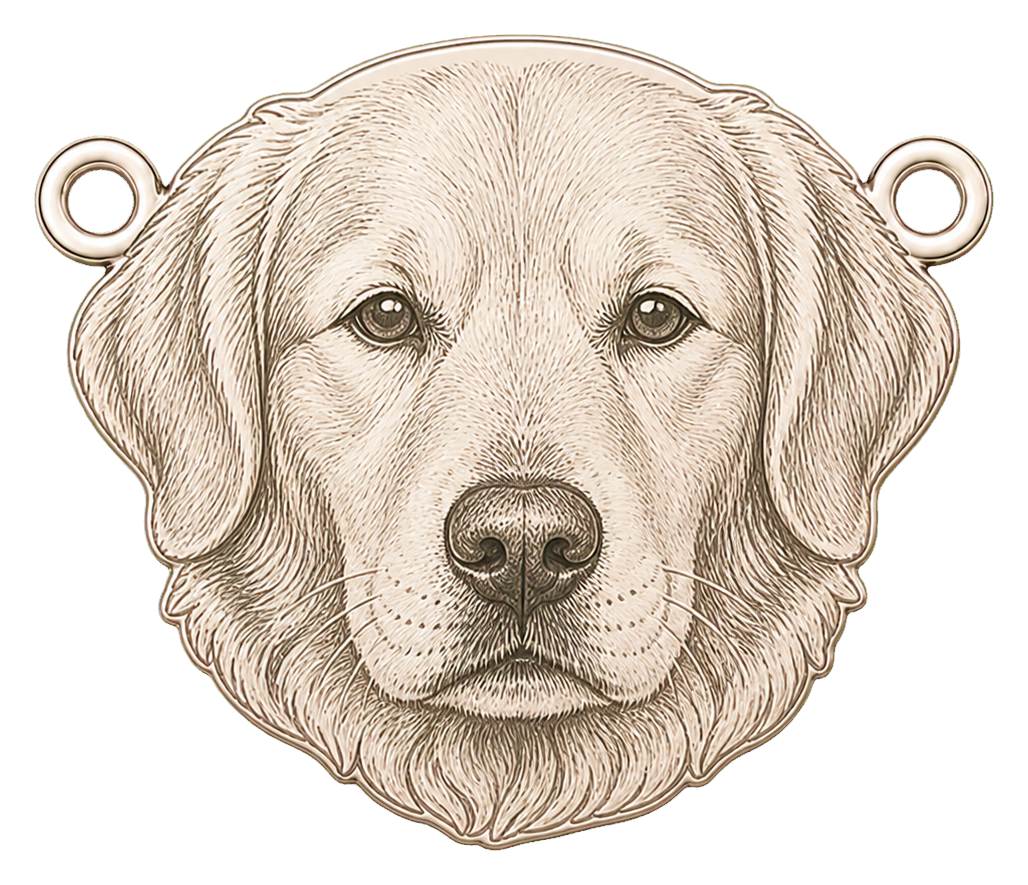Pet photograph transformed into a detailed face-shaped line portrait charm